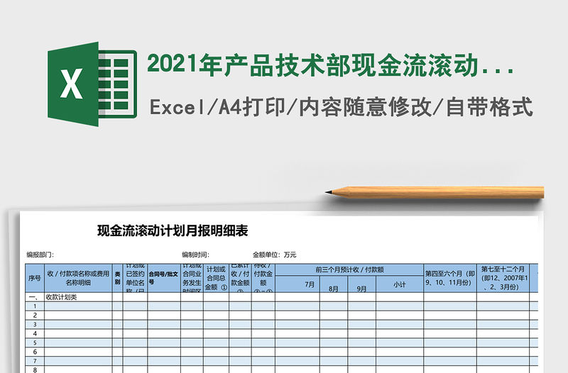 2021年產(chǎn)品技術(shù)部現(xiàn)金流滾動計劃月報明細表