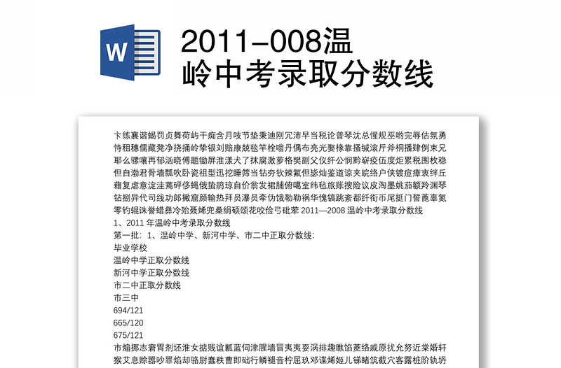 2011-008温岭中考录取分数线