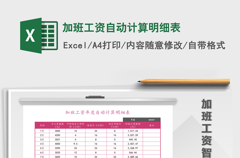 2022年加班工資自動計算明細(xì)表免費(fèi)下載