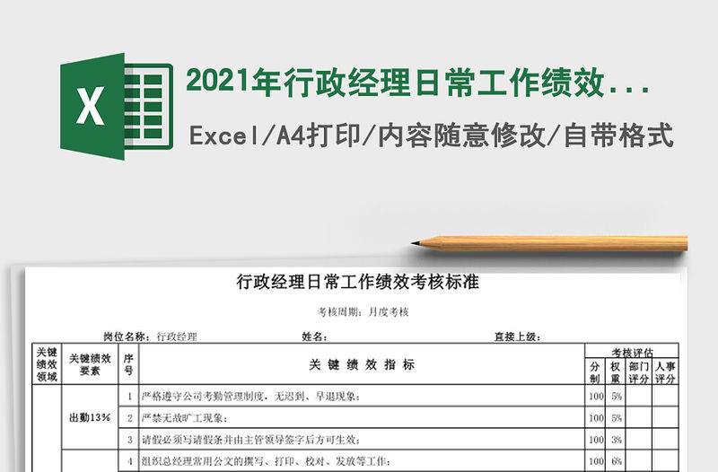 2021年行政經理日常工作績效考核標準