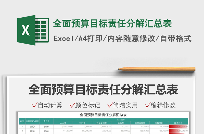 2022全面預(yù)算目標(biāo)責(zé)任分解匯總表免費(fèi)下載
