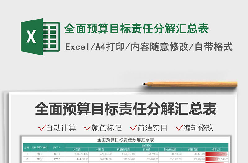 2022全面預算目標責任分解匯總表免費下載