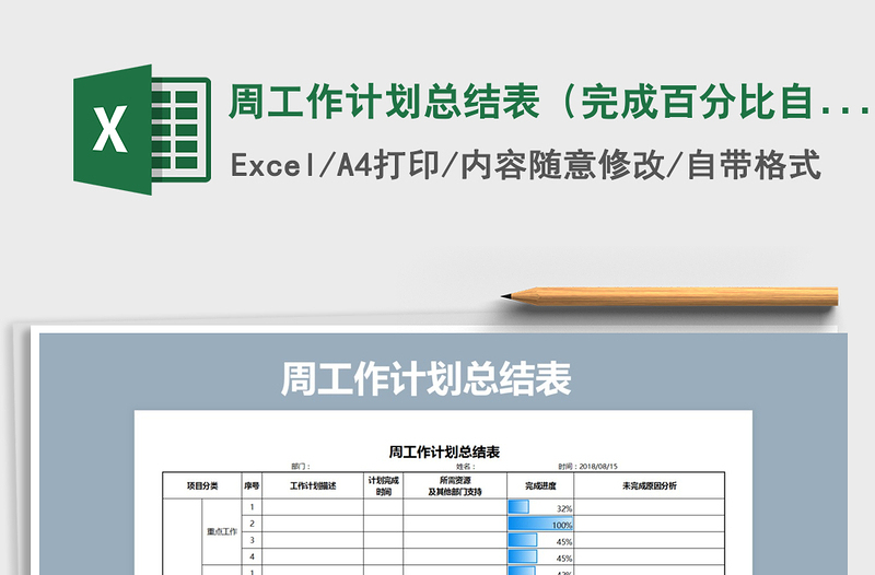 2021年周工作计划总结表（完成百分比自动化）