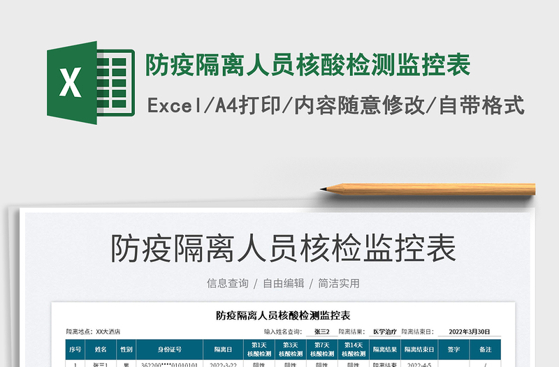 2023防疫隔離人員核酸檢測(cè)監(jiān)控表免費(fèi)下載
