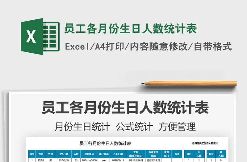 員工各月份生日人數(shù)統(tǒng)計(jì)表免費(fèi)下載