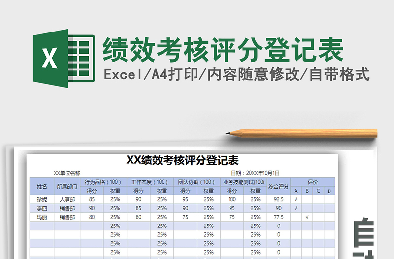 2021年绩效考核评分登记表