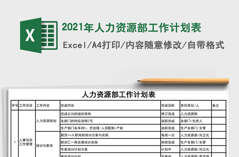 2021年人力資源部工作計劃表