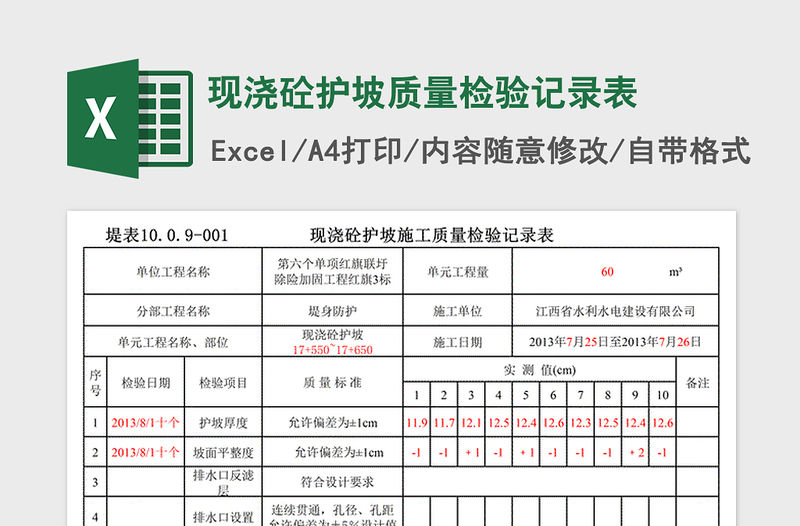 2022年現(xiàn)澆砼護(hù)坡質(zhì)量檢驗(yàn)記錄表免費(fèi)下載