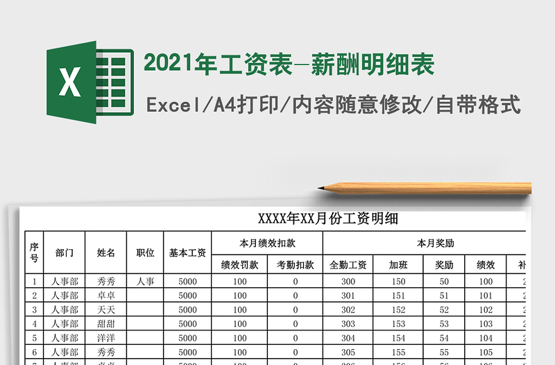 2021年工資表-薪酬明細(xì)表