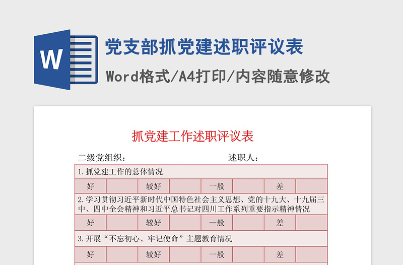 2021年党支部抓党建述职评议表