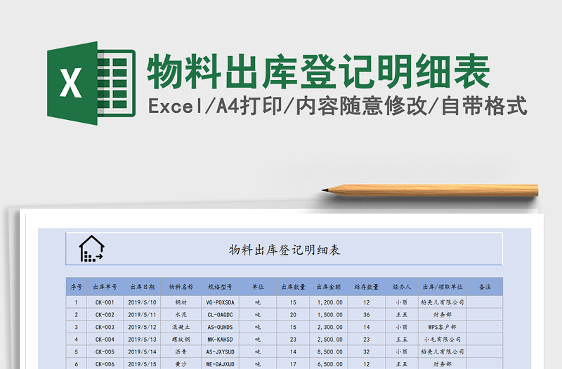 2021年物料出库登记明细表