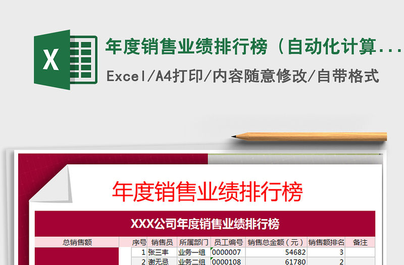 2021年年度銷售業績排行榜（自動化計算）