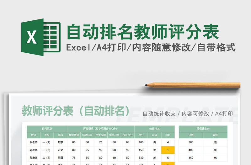 2021自动排名教师评分表免费下载