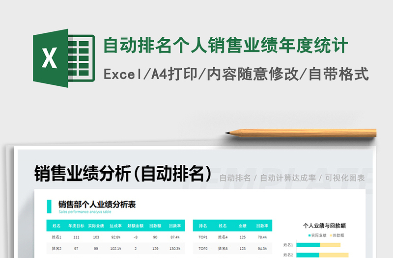 2021年自動(dòng)排名個(gè)人銷售業(yè)績年度統(tǒng)計(jì)