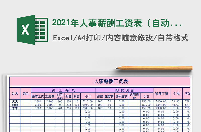 2021年人事薪酬工資表(自動計(jì)算新個稅)