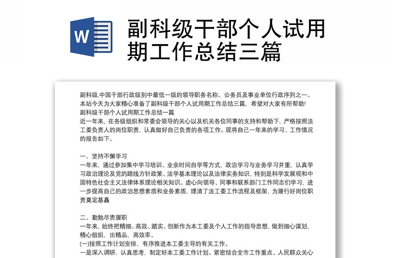 副科級(jí)干部個(gè)人試用期工作總結(jié)三篇