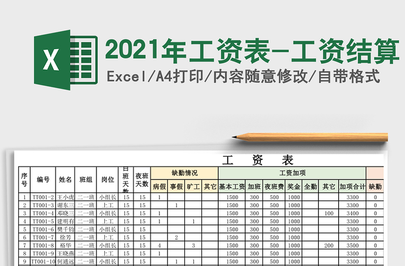 2021年工資表-工資結(jié)算