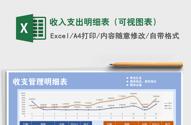 2021年收入支出明细表（可视图表）免费下载