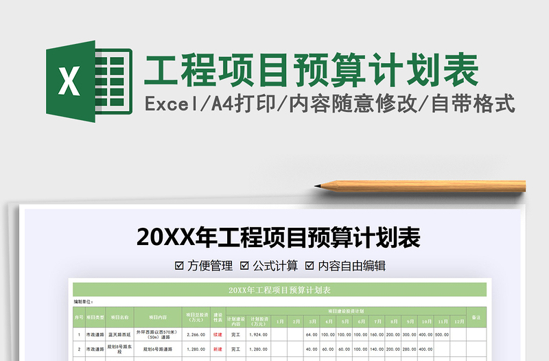 2021年工程項目預算計劃表