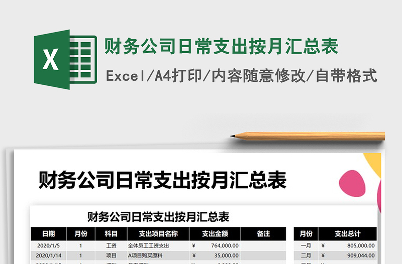 2021年財務公司日常支出按月匯總表免費下載