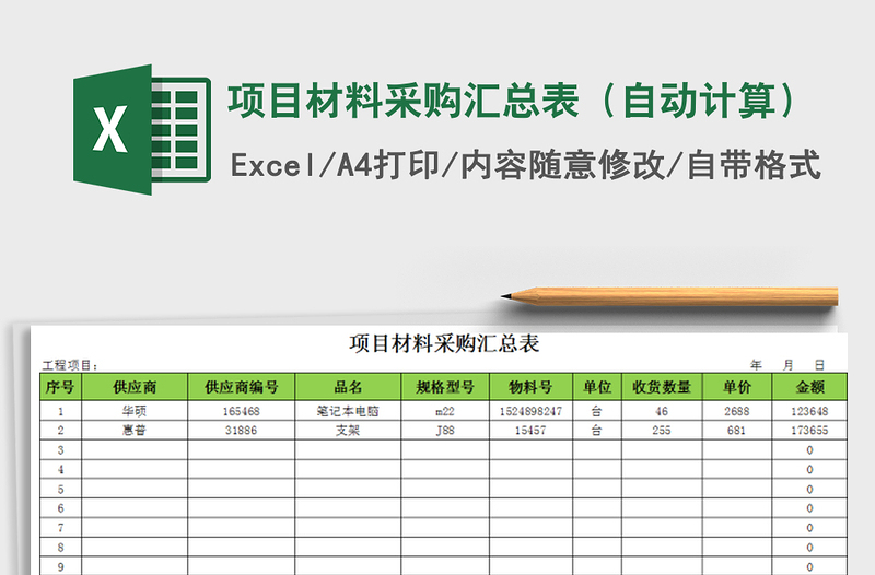 2021年項目材料采購匯總表(自動計算)
