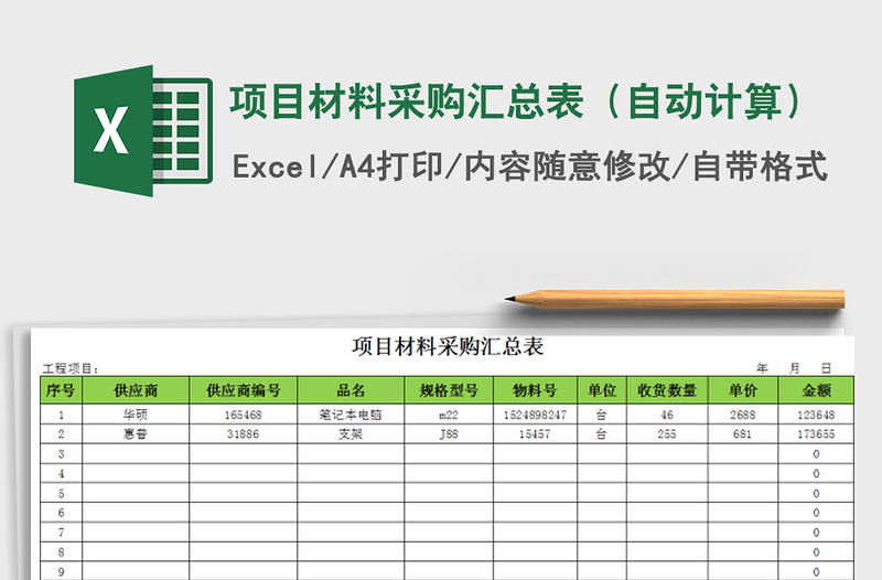 2021年项目材料采购汇总表（自动计算）