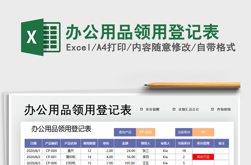 2021年办公用品领用登记表