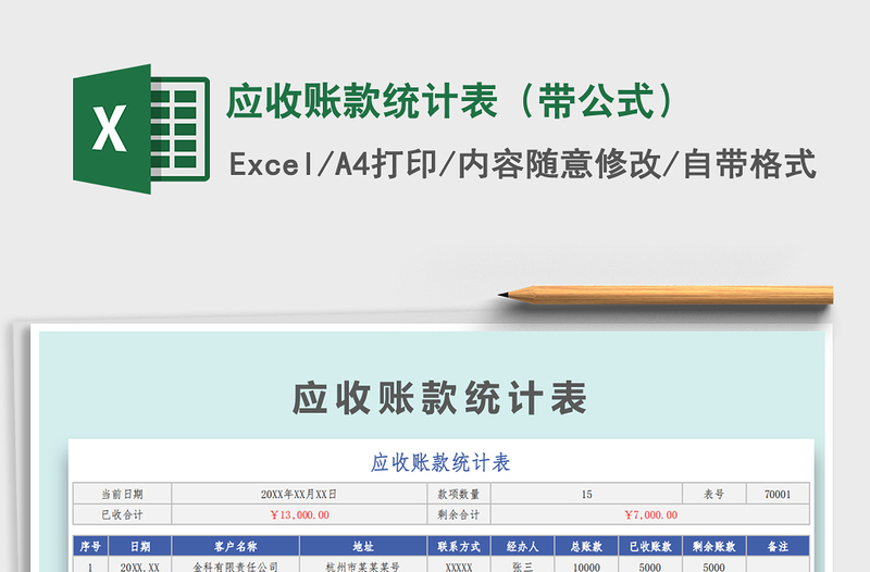 2021年應(yīng)收賬款統(tǒng)計(jì)表(帶公式)