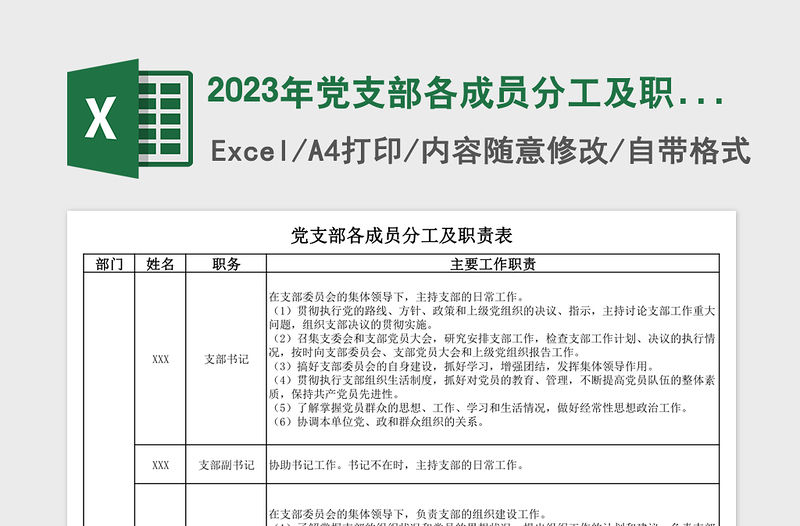 2023年黨支部各成員分工及職責表