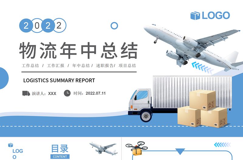 2022物流行業(yè)年中總結(jié)計(jì)劃PPT藍(lán)色沉靜簡潔風(fēng)物流部經(jīng)理物流公司下半年工作計(jì)劃述職報告