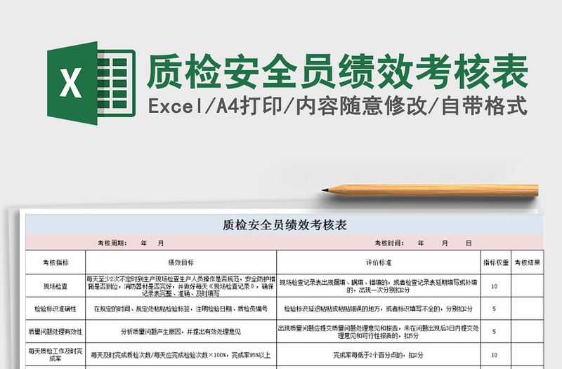 2022年质检安全员绩效考核表免费下载