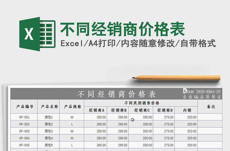 2021年不同经销商价格表免费下载