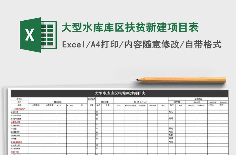 2021年大型水庫庫區扶貧新建項目表免費下載