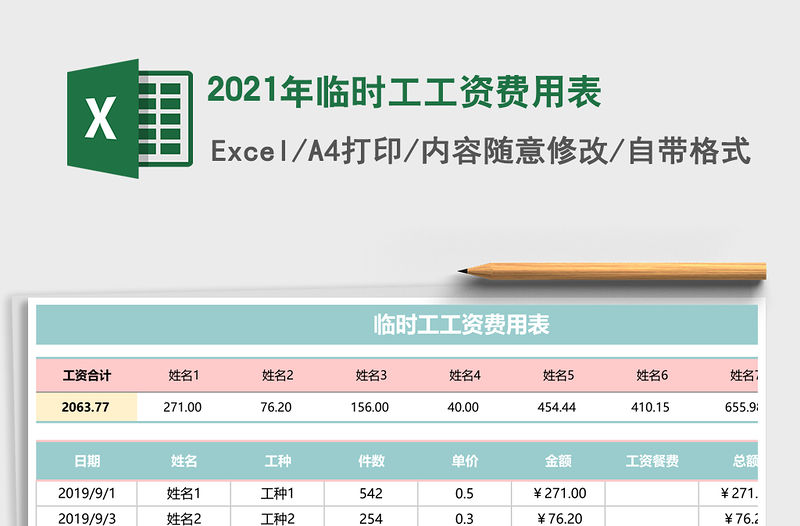 2021年臨時工工資費用表