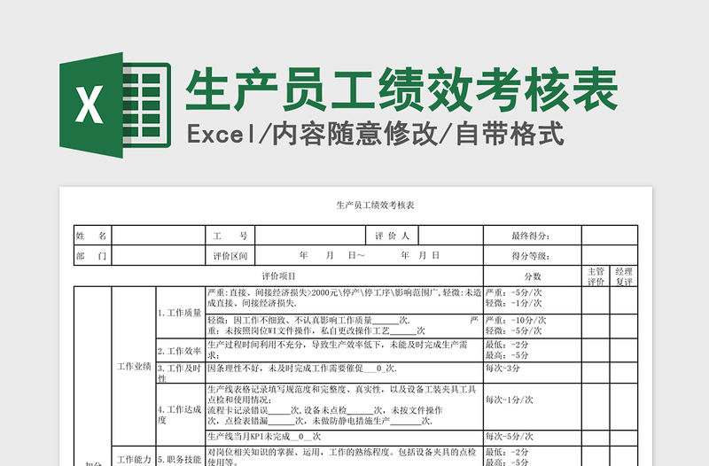 2021年生產員工績效考核表