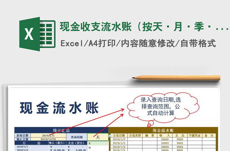 2021年現金收支流水賬（按天·月·季·年查詢統計）