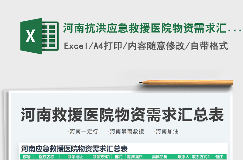 2021河南抗洪應(yīng)急救援醫(yī)院物資需求匯總表免費(fèi)下載