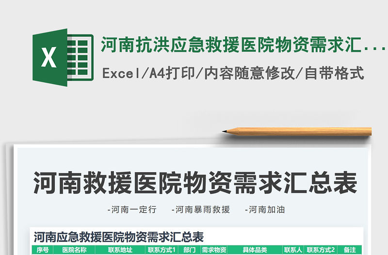2021河南抗洪應急救援醫(yī)院物資需求匯總表免費下載