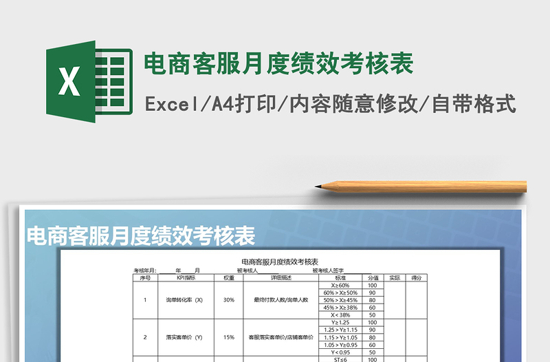 2021年電商客服月度績效考核表