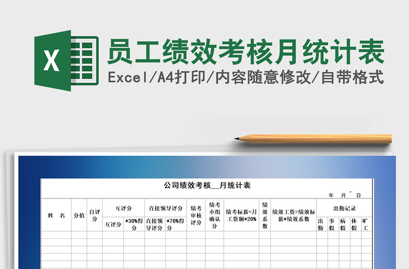 2021年員工績(jī)效考核月統(tǒng)計(jì)表免費(fèi)下載