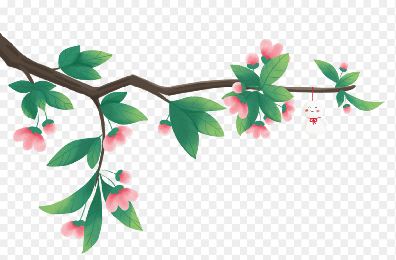 边角边框文本框装饰清新春天春季海棠花花枝树枝卡通免抠元素素材