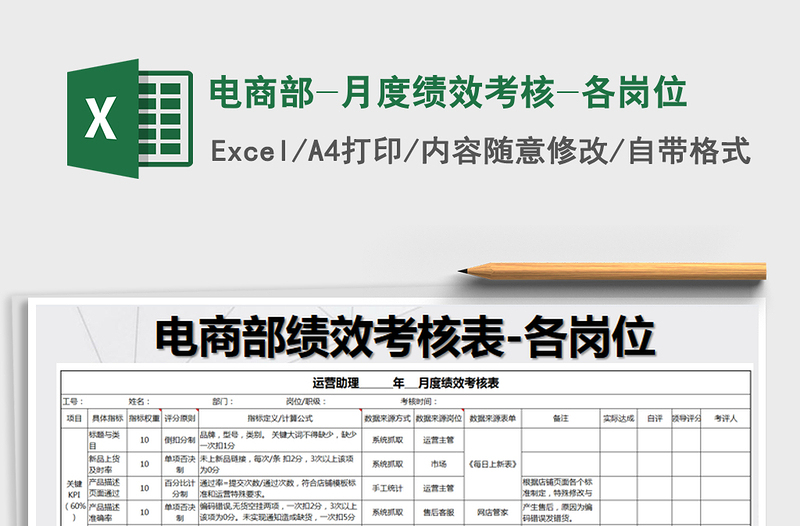 2021年电商部-月度绩效考核-各岗位免费下载