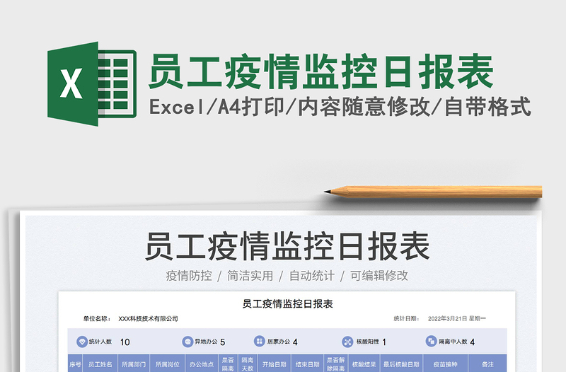 2022員工疫情監(jiān)控日報表免費下載