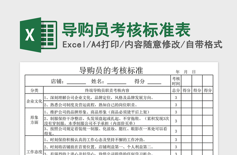 2021年導購員考核標準表