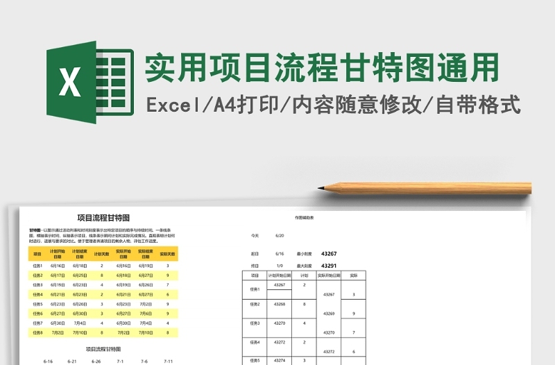 實用項目流程甘特圖通用Excel模板