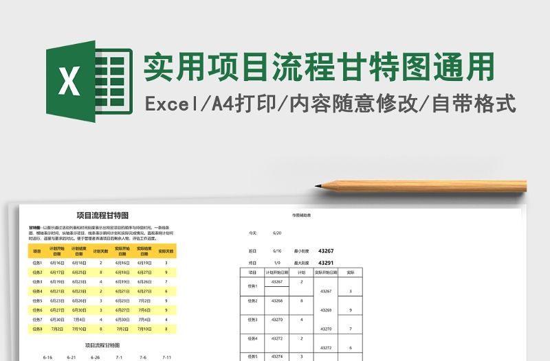 實用項目流程甘特圖通用Excel模板