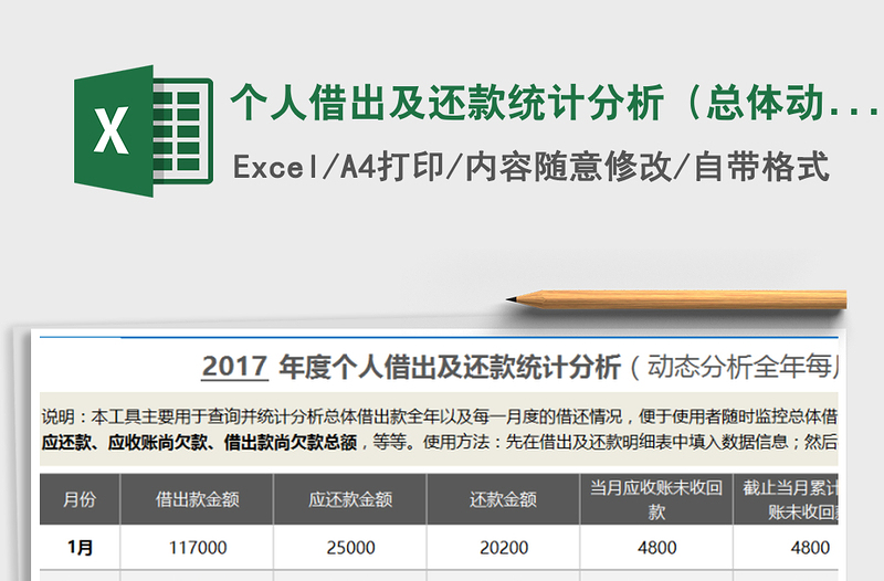 2021年個(gè)人借出及還款統(tǒng)計(jì)分析(總體動(dòng)態(tài)分析全年每月)免費(fèi)下載