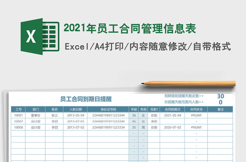 2021年員工合同管理信息表