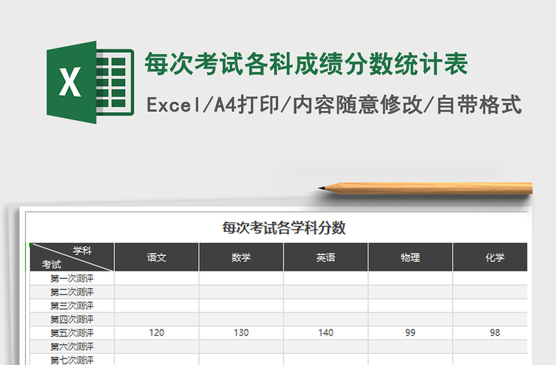 2022每次考试各科成绩分数统计表免费下载