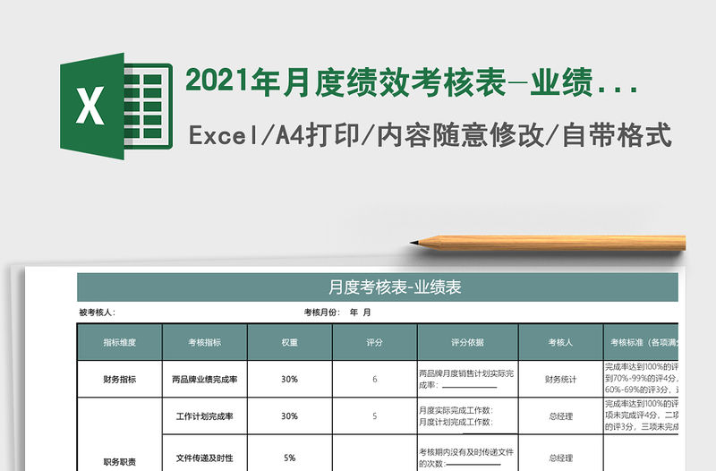 2021年月度績效考核表-業績表